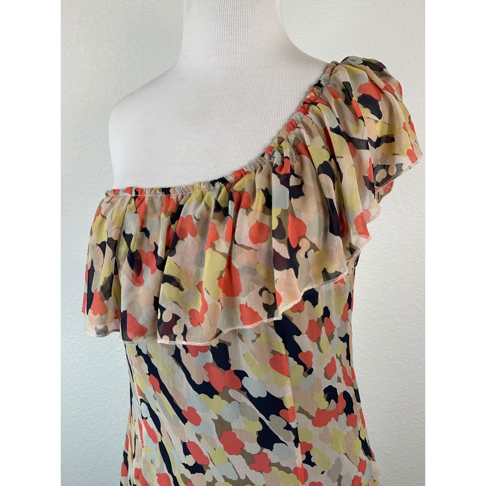 Jenny Han Silk One Shoulder Ruffle Mini Dress Abstract Print Wedding Guest Small